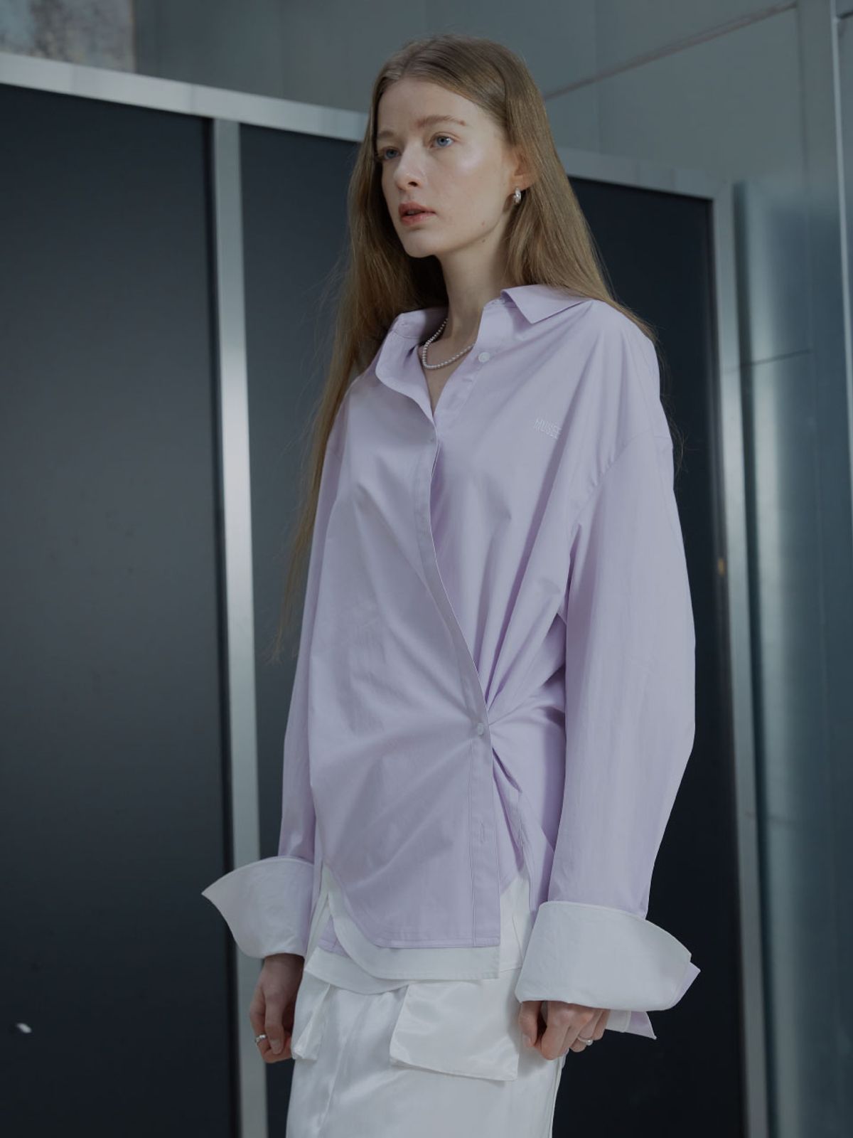 뮤제(MUSEE) MARIA Double Layered Cuffs Shirts - Lilac