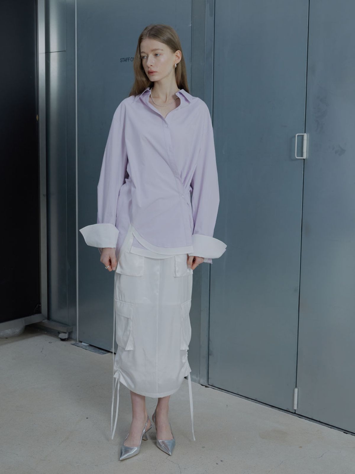뮤제(MUSEE) MARIA Double Layered Cuffs Shirts - Lilac