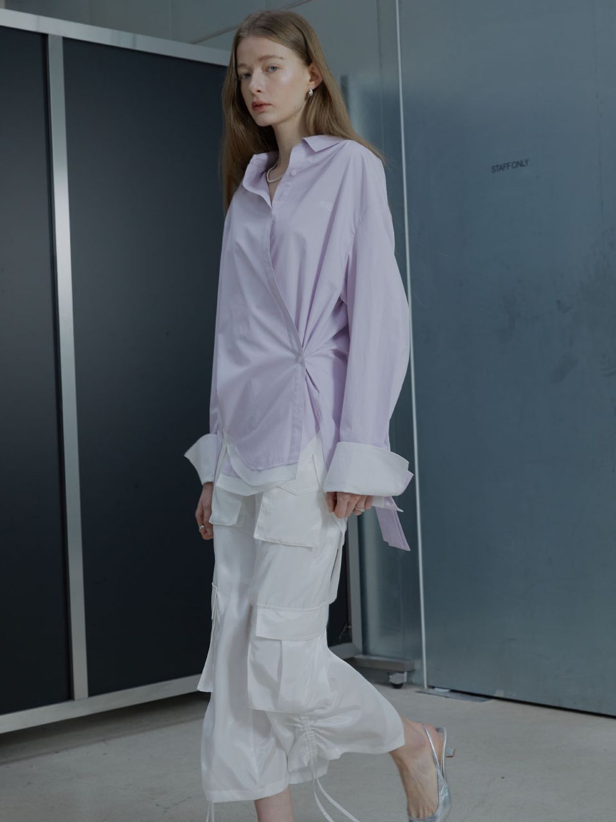 뮤제(MUSEE) MARIA Double Layered Cuffs Shirts - Lilac
