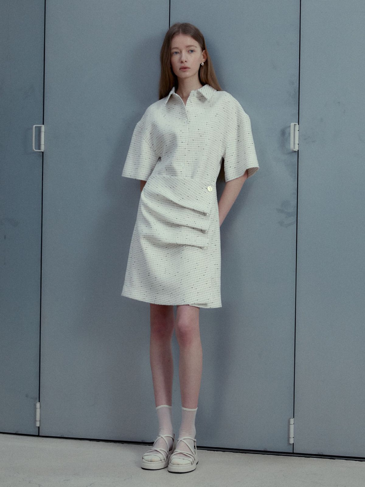뮤제(MUSEE) VALERY Draped Shirt Dress - Ivory