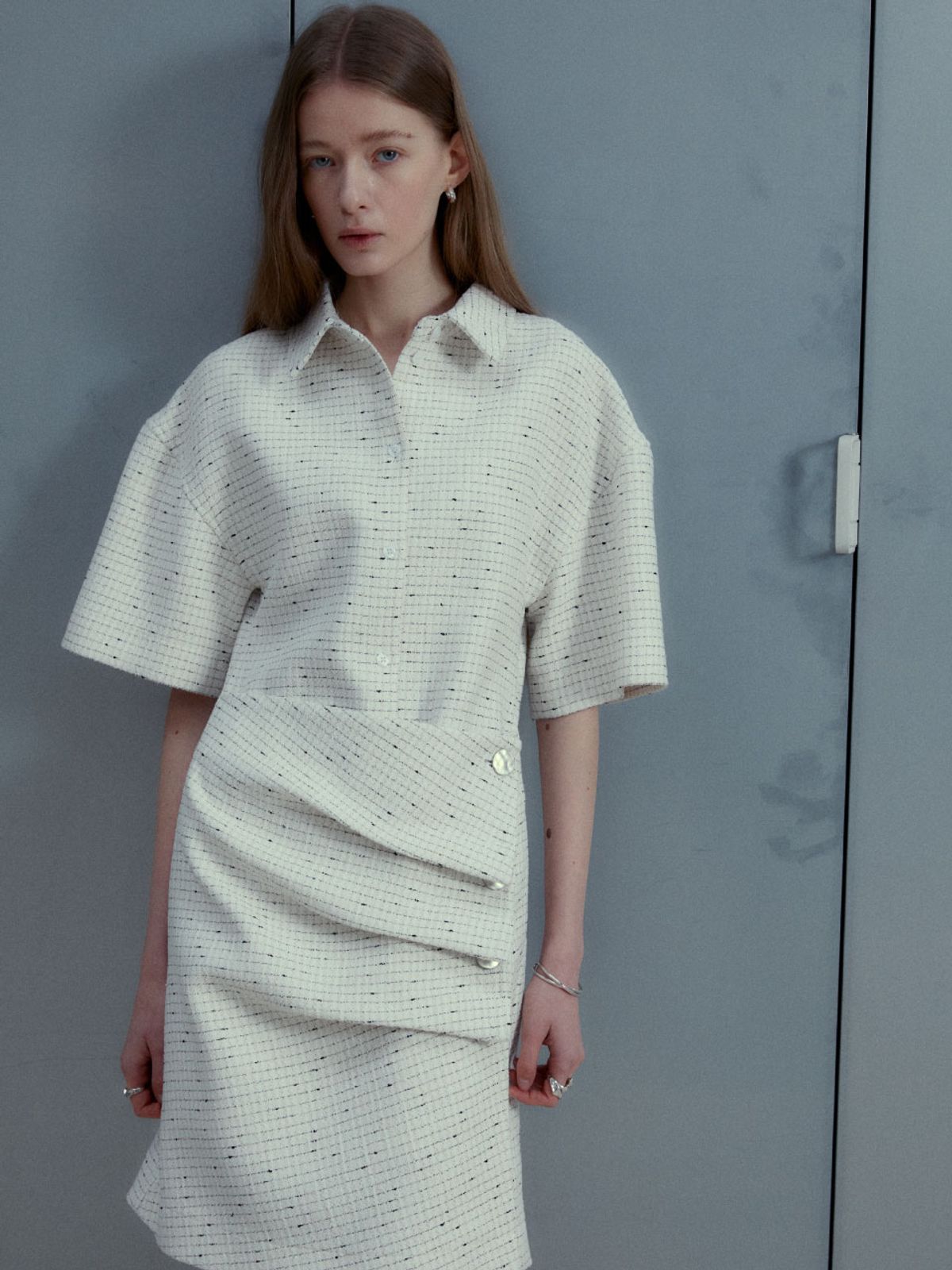 뮤제(MUSEE) VALERY Draped Shirt Dress - Ivory