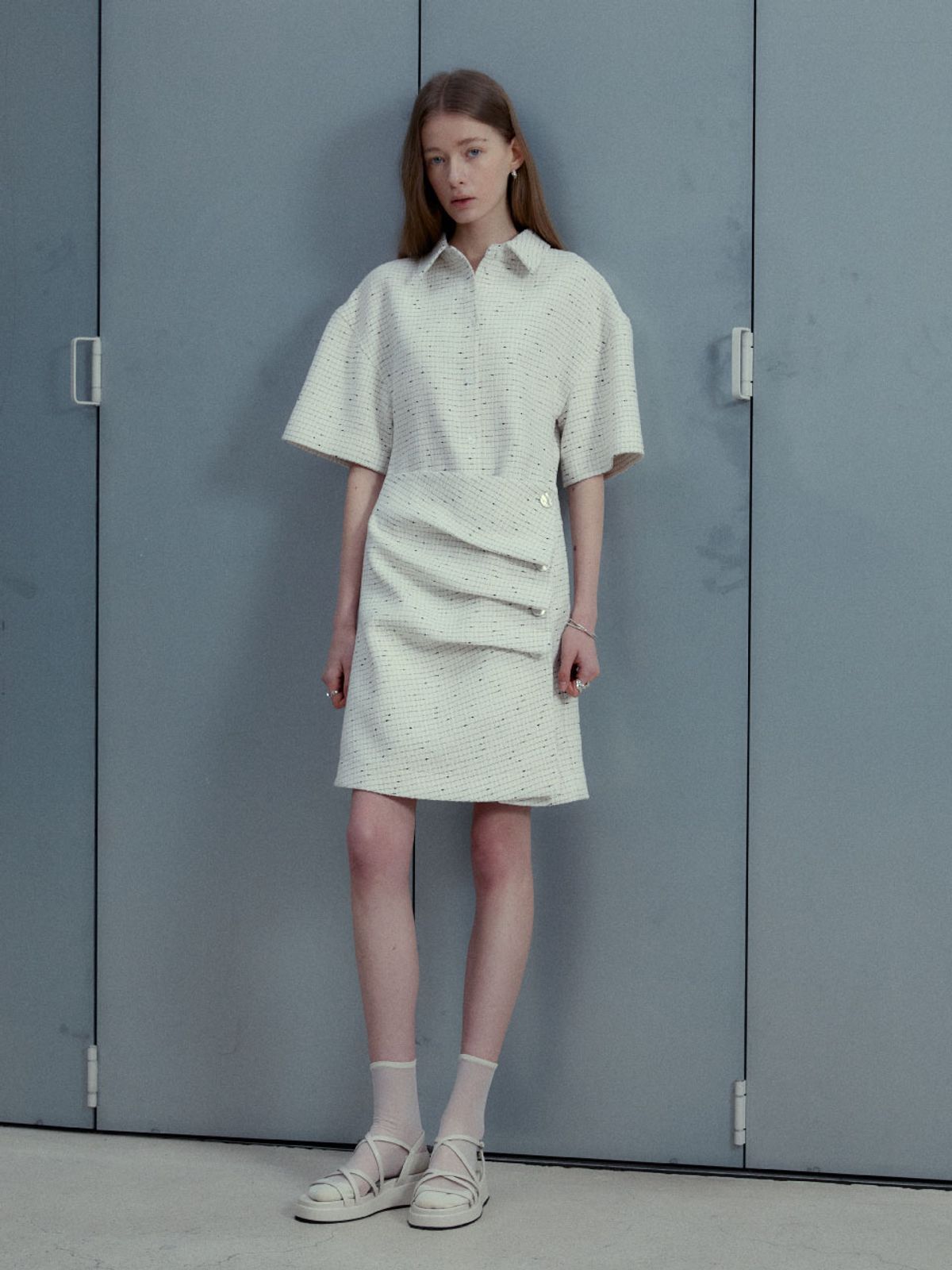 뮤제(MUSEE) VALERY Draped Shirt Dress - Ivory