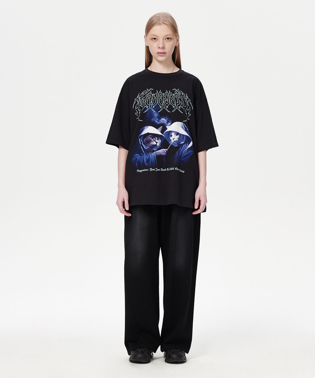 마하그리드(MAHAGRID) SMOKING CAT TEE BLACK(MG2EMMT523A)