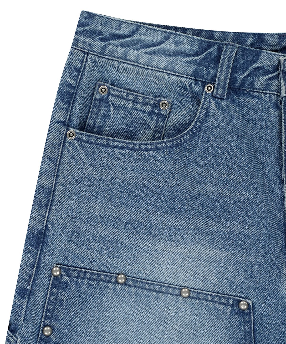 마하그리드(MAHAGRID) STUD DOUBLE KNEE DENIM SHORT BLUE(MG2EMMD160A)