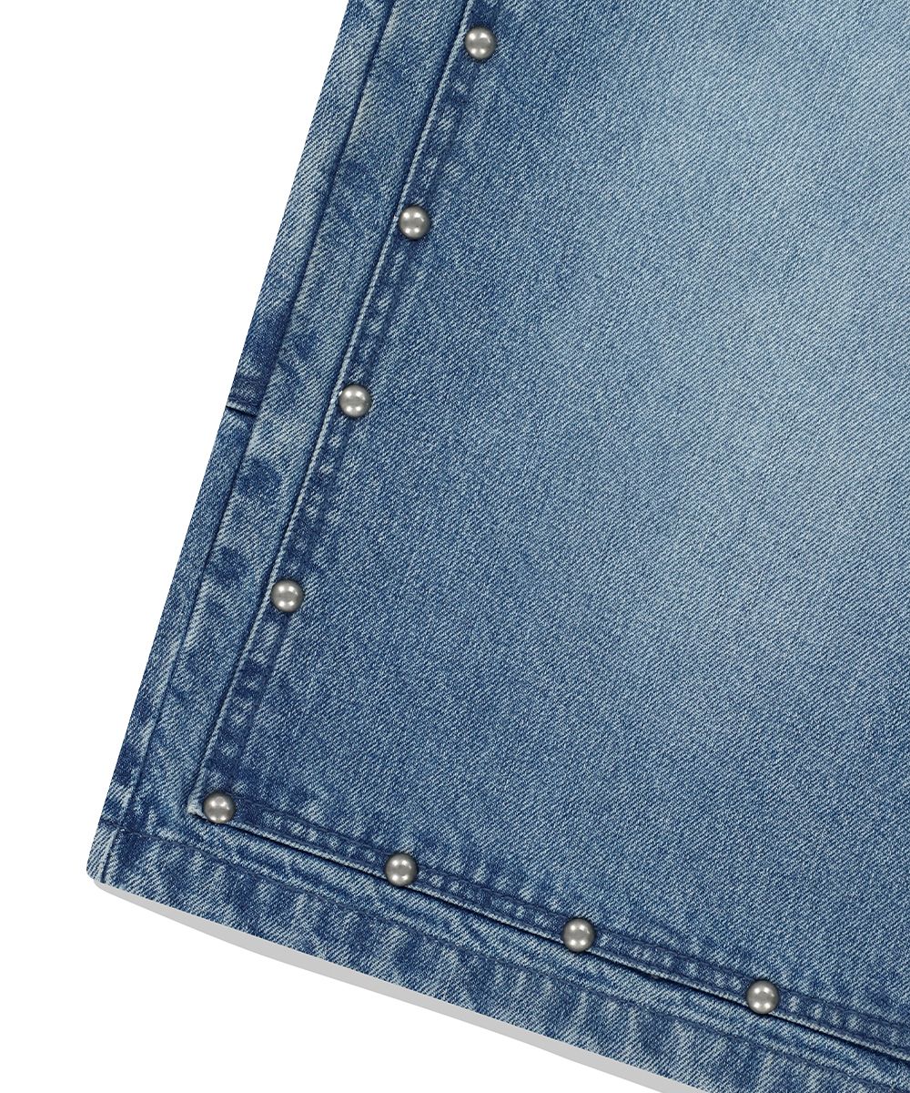 【mahagrid】24SS★ STUD DOUBLE KNEE DENIM SHORT STUD DOUBLE KNEE DENIM SHORT[BLUE] - MAHAGRID