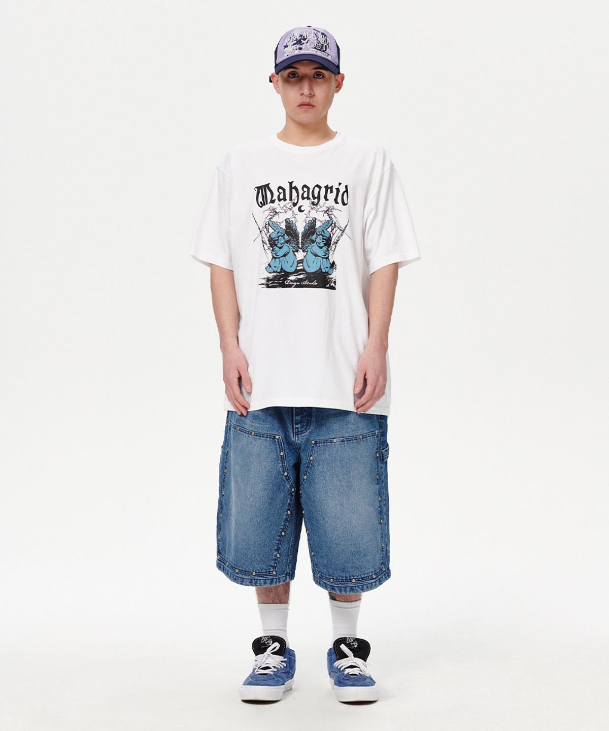 마하그리드(MAHAGRID) STUD DOUBLE KNEE DENIM SHORT BLUE(MG2EMMD160A)