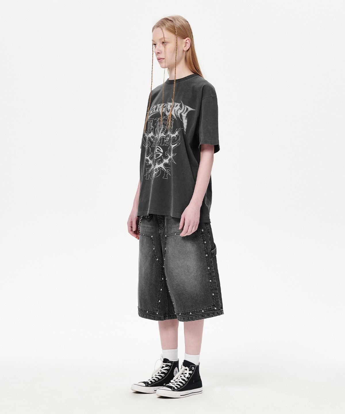 마하그리드(MAHAGRID) STUD DOUBLE KNEE DENIM SHORT BLACK(MG2EMMD160A)