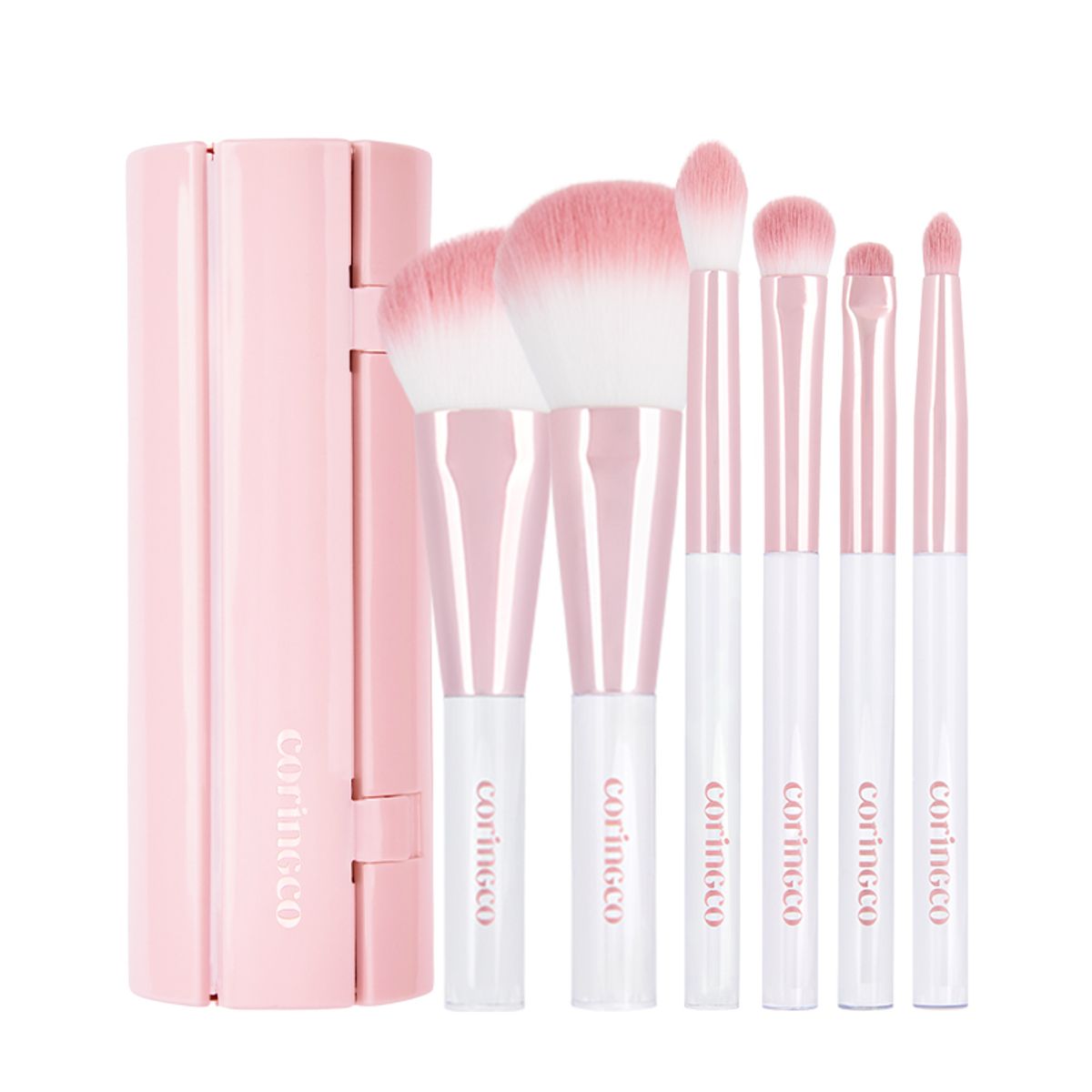 코링코(CORINGCO) 핑크 롤 메이크업 브러쉬 세트 6pcs