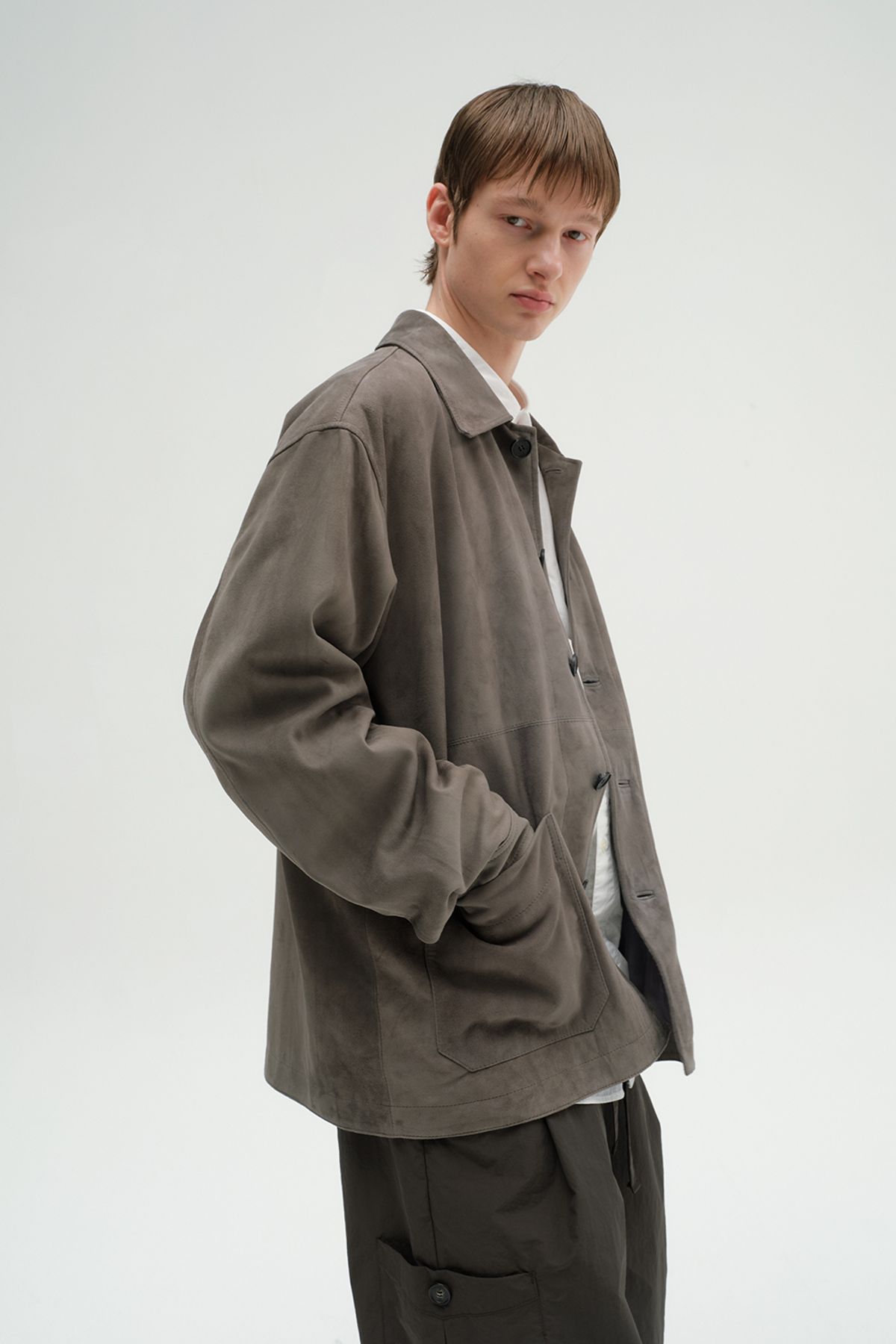 홀리선(HORLISUN) Capital Suede Leather Work Jacket Olive