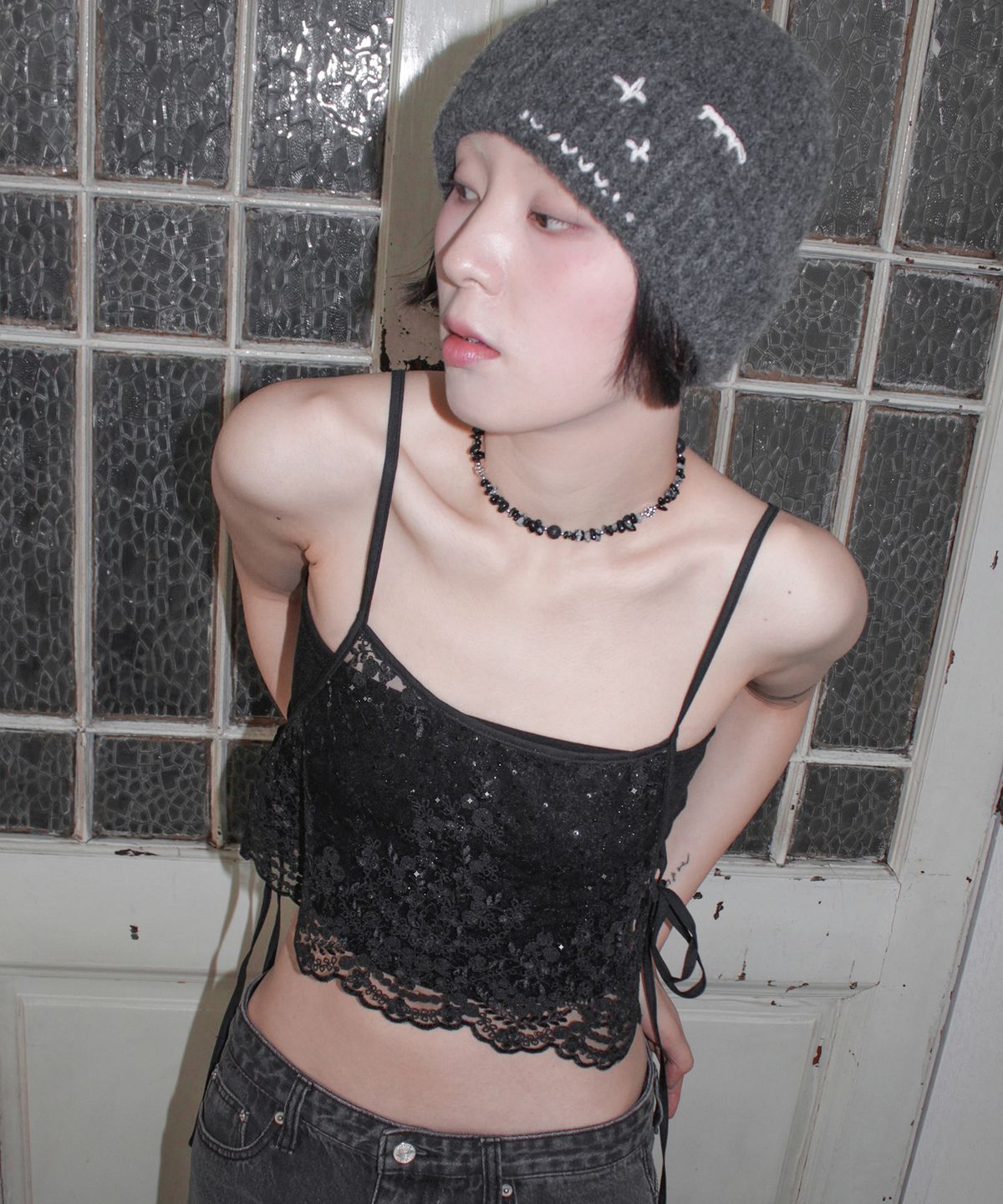 루바티(RUBATI) 시퀸 레이스 뷔스티에_블랙