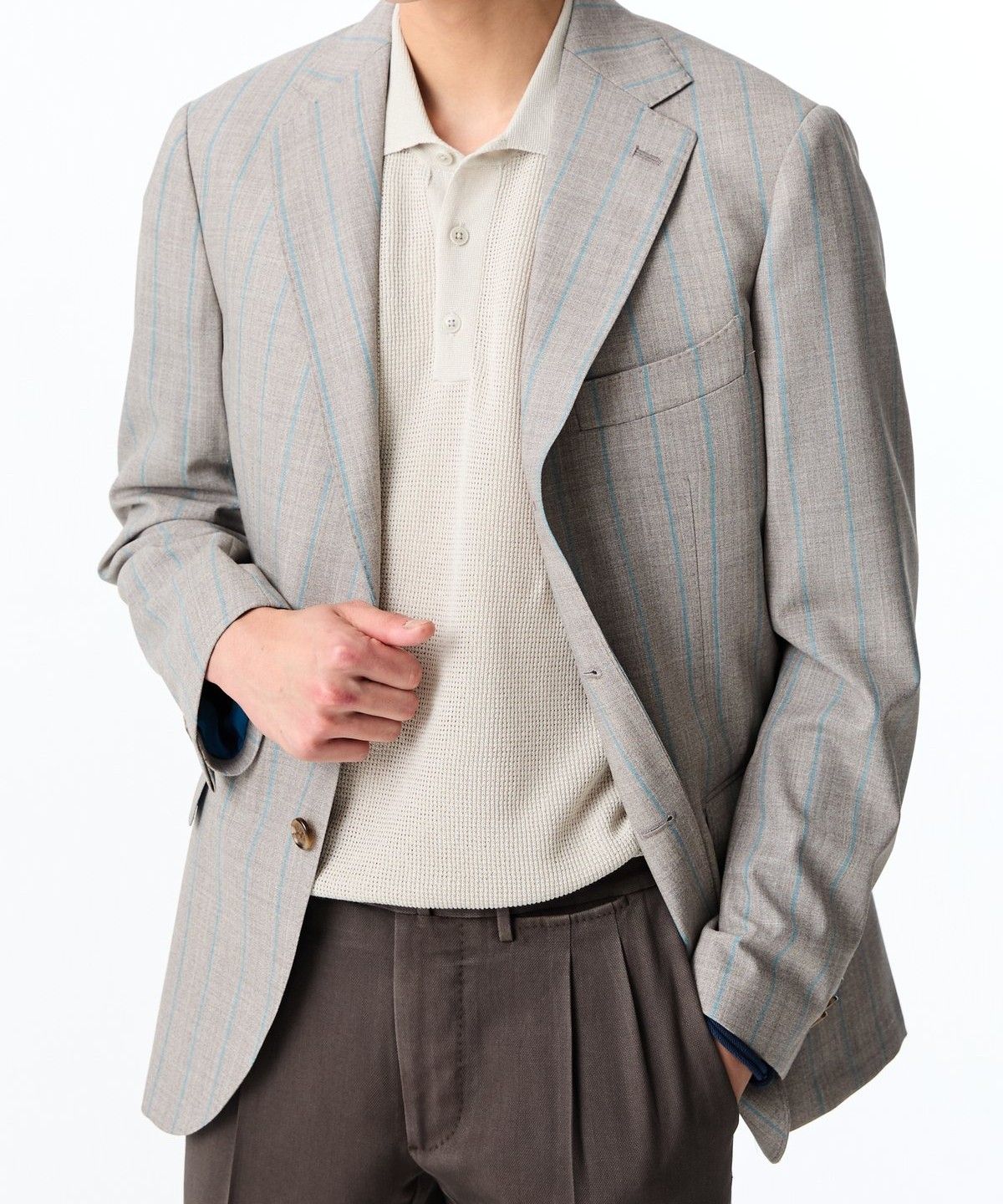 맨온더분(MAN ON THE BOON) [LORO PIANA FABRIC] 스트라이프 울 싱글 자켓_그레이 4714151004