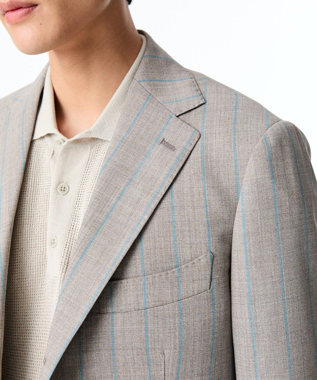 맨온더분(MAN ON THE BOON) [LORO PIANA FABRIC] 스트라이프 울 싱글 자켓_그레이 4714151004