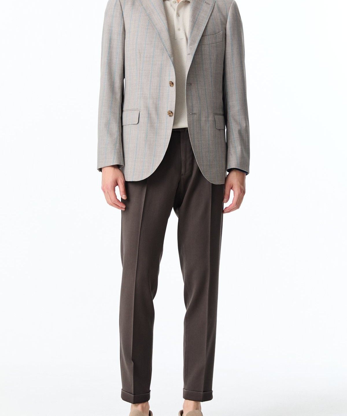 맨온더분(MAN ON THE BOON) [LORO PIANA FABRIC] 스트라이프 울 싱글 자켓_그레이 4714151004