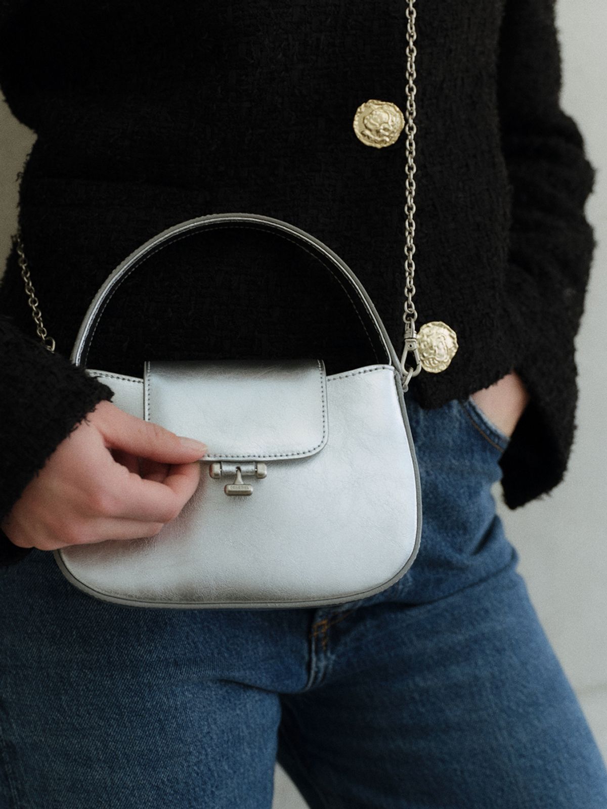 드메리엘(DEMERIEL) Tilda Flap Bag Mini Silver