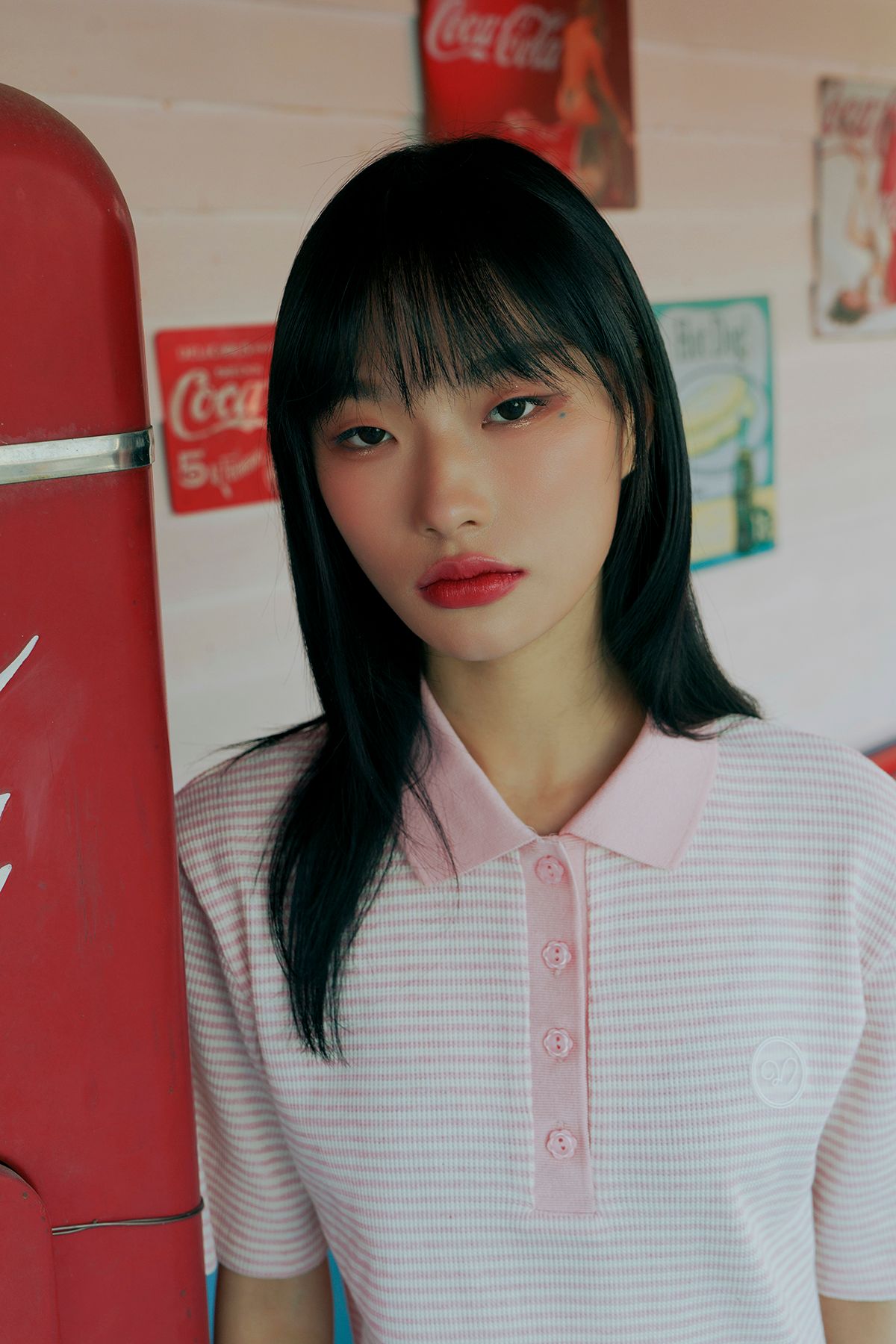 로시야(ROSIYA) 단가라 카라셔츠 핑크