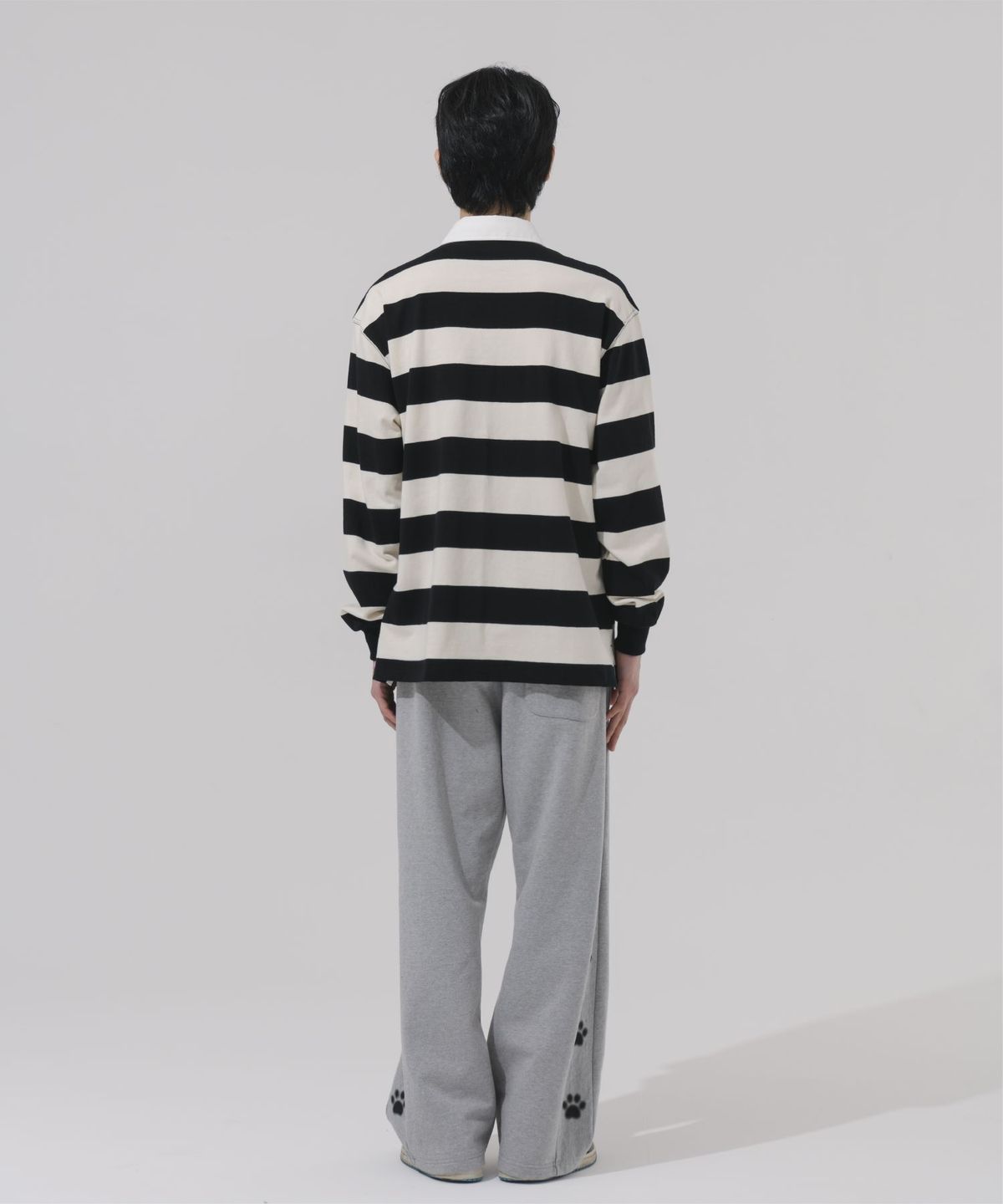 바쥬비쥬(BAJOO BIJOO) CIRCLE EMBROIDERY OVER-FIT RUGBY SHIRT [BLACK]