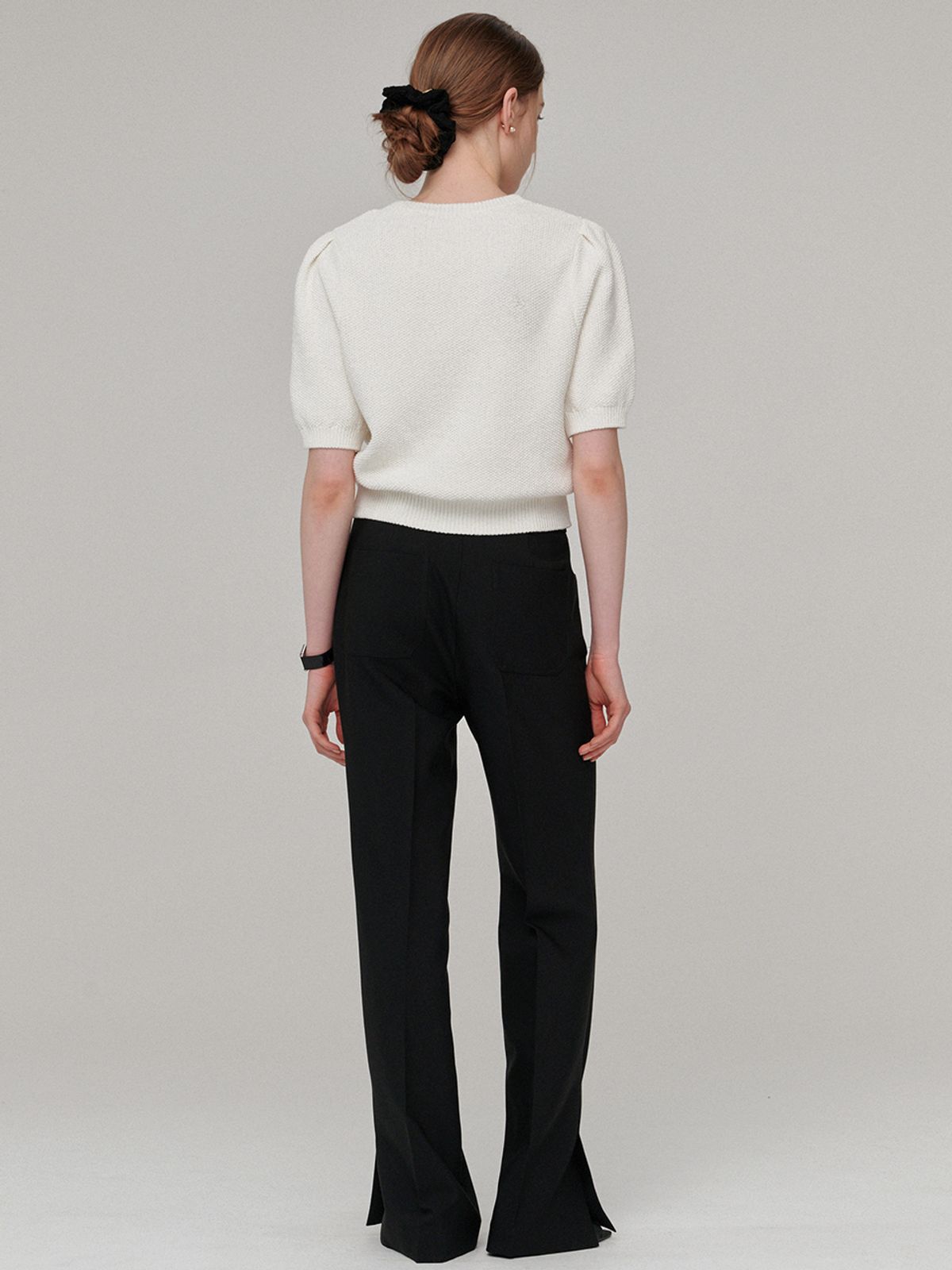 비뮤즈맨션(BEMUSE MANSION) Side slit semi boots cut pants - Black