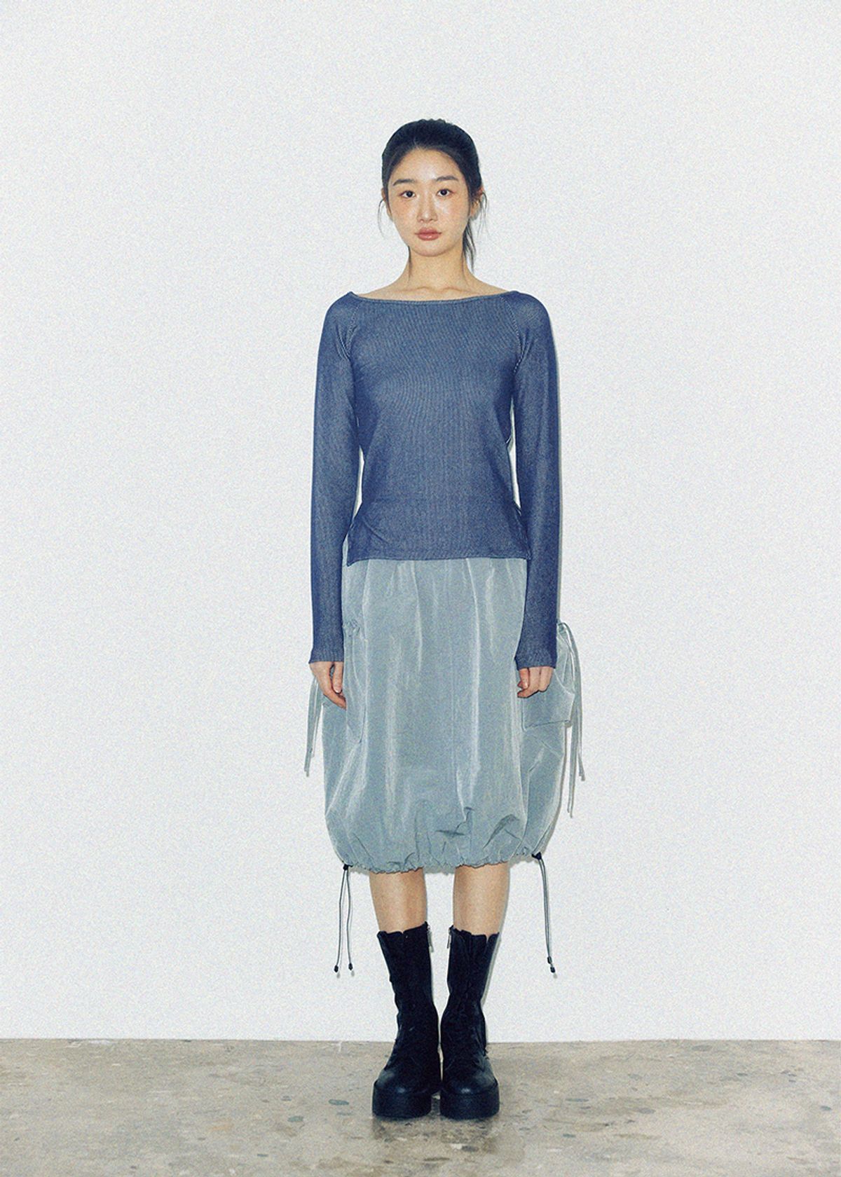 쿠키시(KOOKEESEE) 립스탑 스트링 나일론 스커트 (실버 그레이)