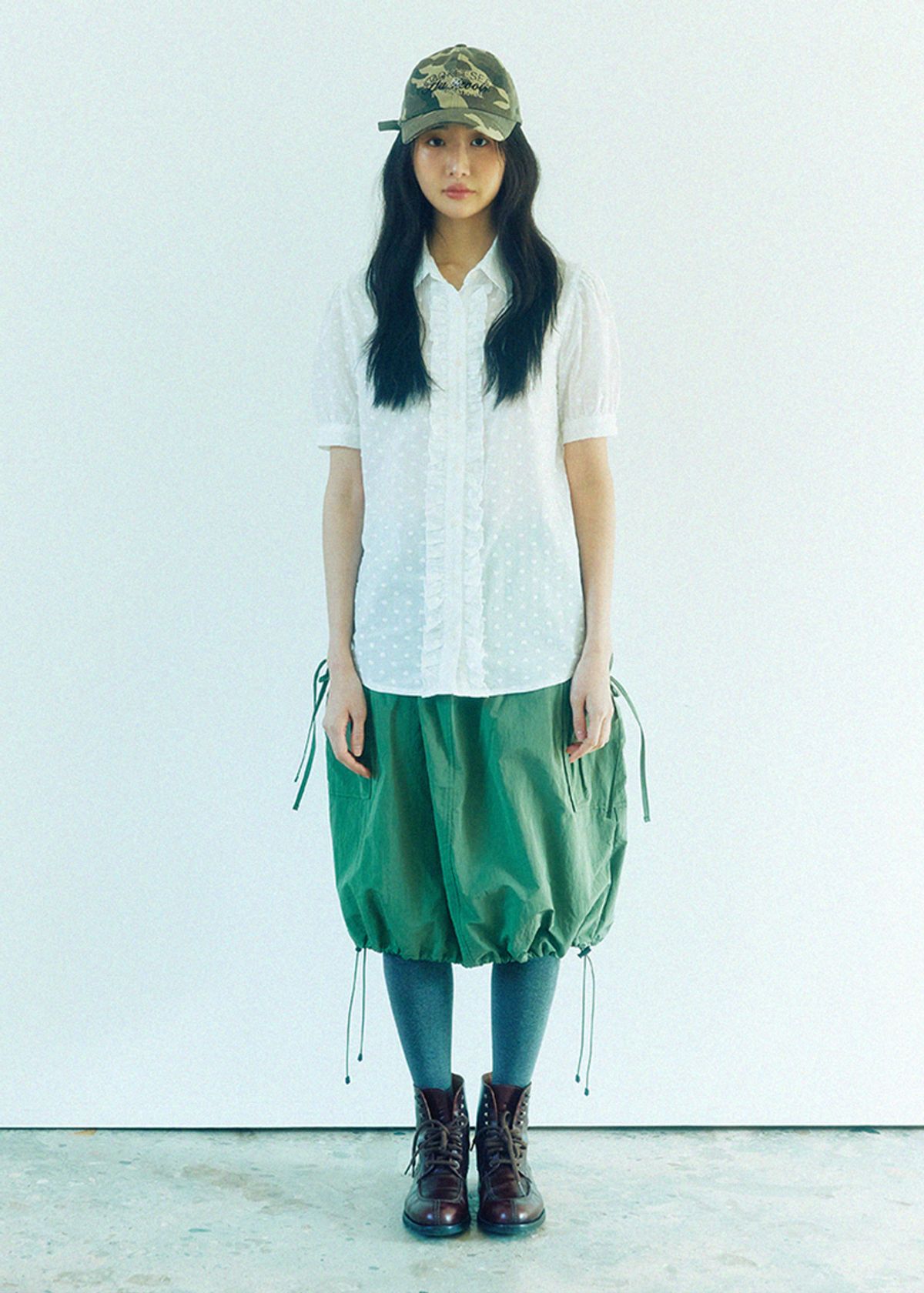 쿠키시(KOOKEESEE) 립스탑 스트링 나일론 스커트 (그린)
