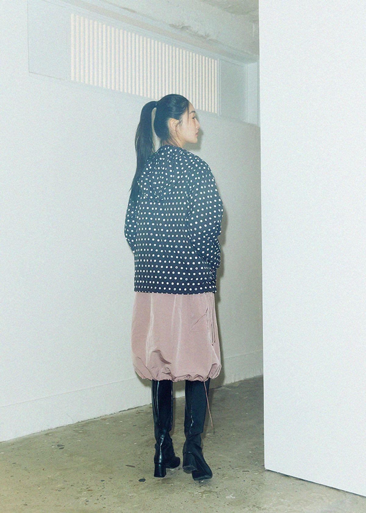 쿠키시(KOOKEESEE) 립스탑 스트링 나일론 스커트 (로즈 핑크)