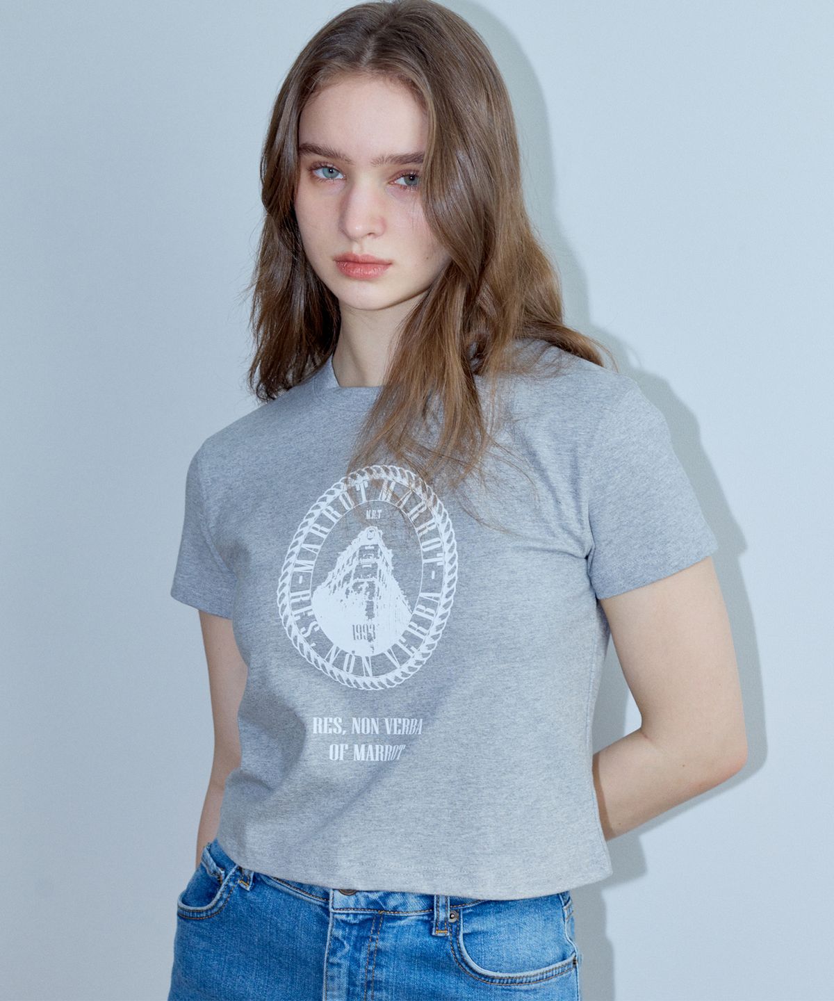 마롯(MARROT) FRENCH CROP T-SHIRT_GREY