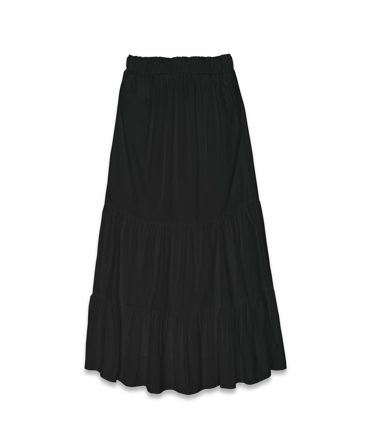 마롯(MARROT) SHIRRING FRILL LONG SKIRT_BLACK