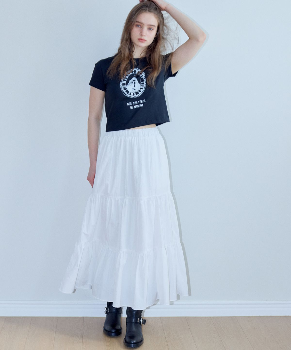 마롯(MARROT) SHIRRING FRILL LONG SKIRT_WHITE
