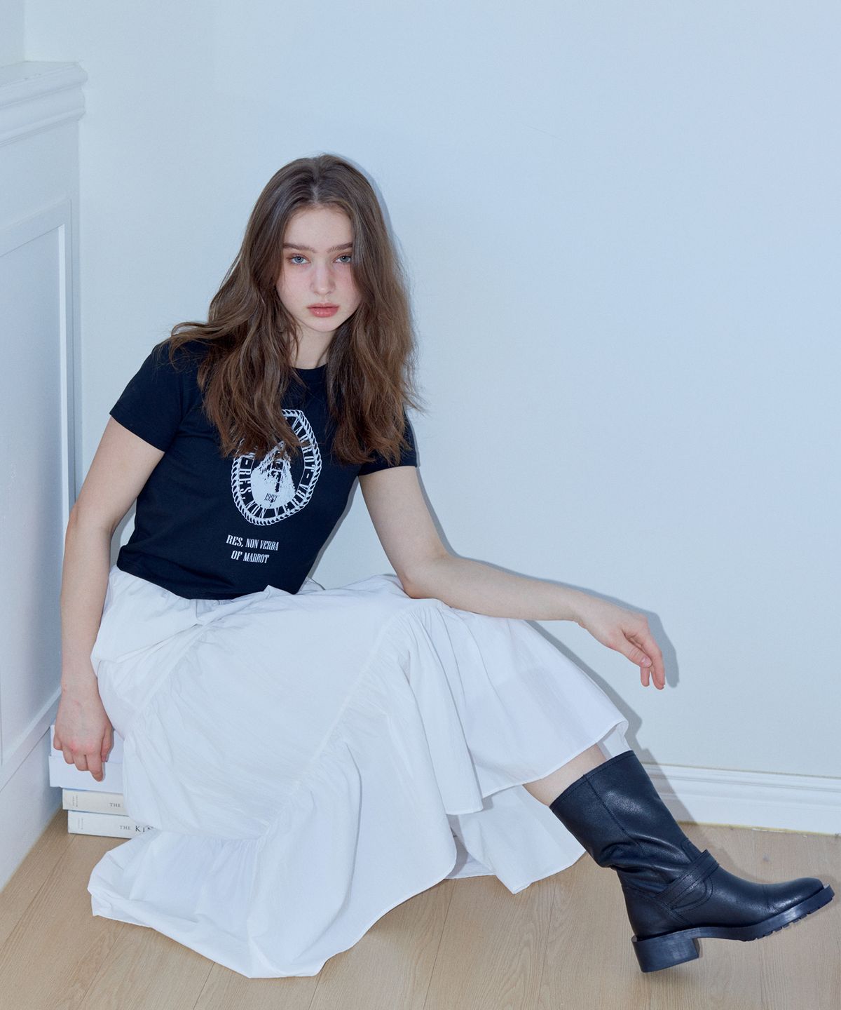 마롯(MARROT) SHIRRING FRILL LONG SKIRT_WHITE