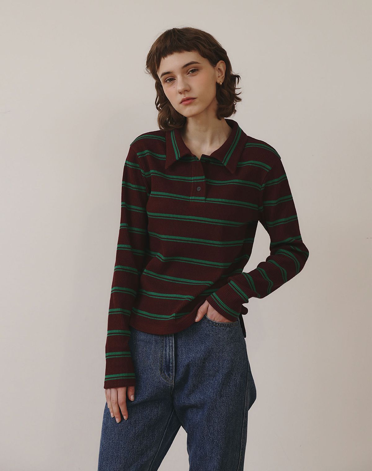 지에마르(GIEMAR) STRIPE COLLAR TEE BROWN  긴팔/반팔