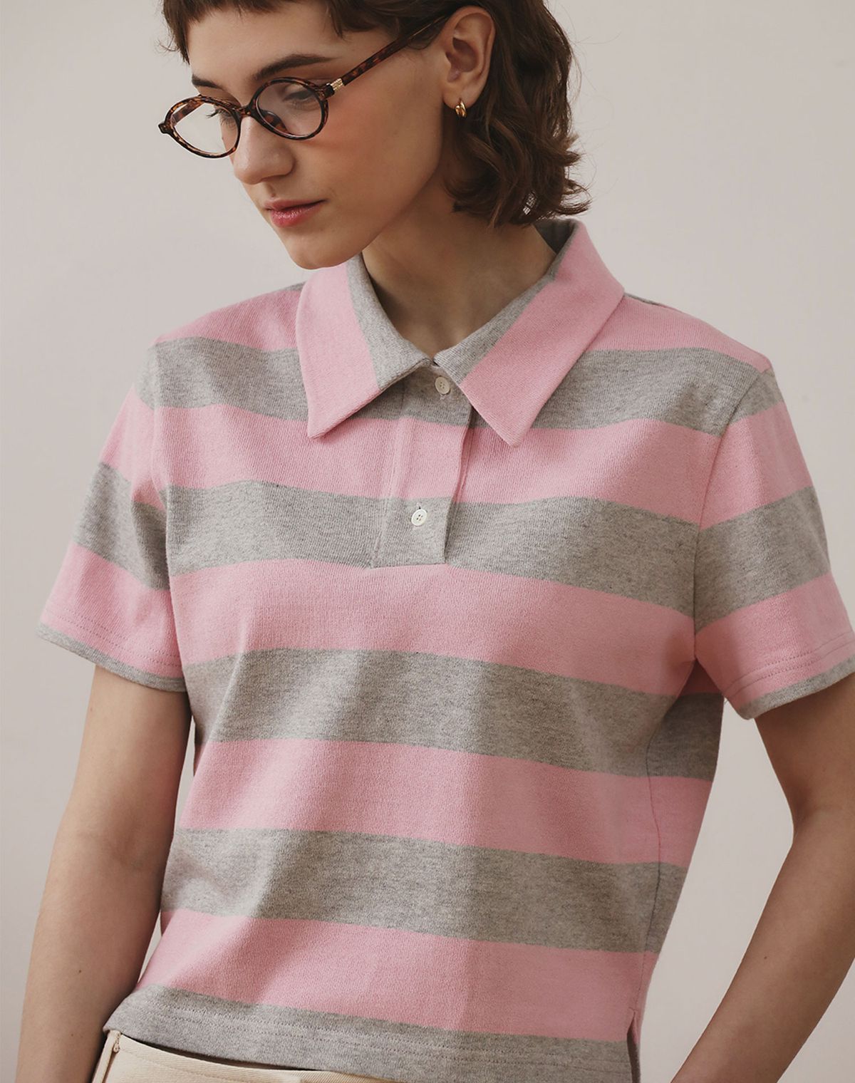 지에마르(GIEMAR) WIDE STRIPE COLLAR TEE PINK  긴팔/반팔