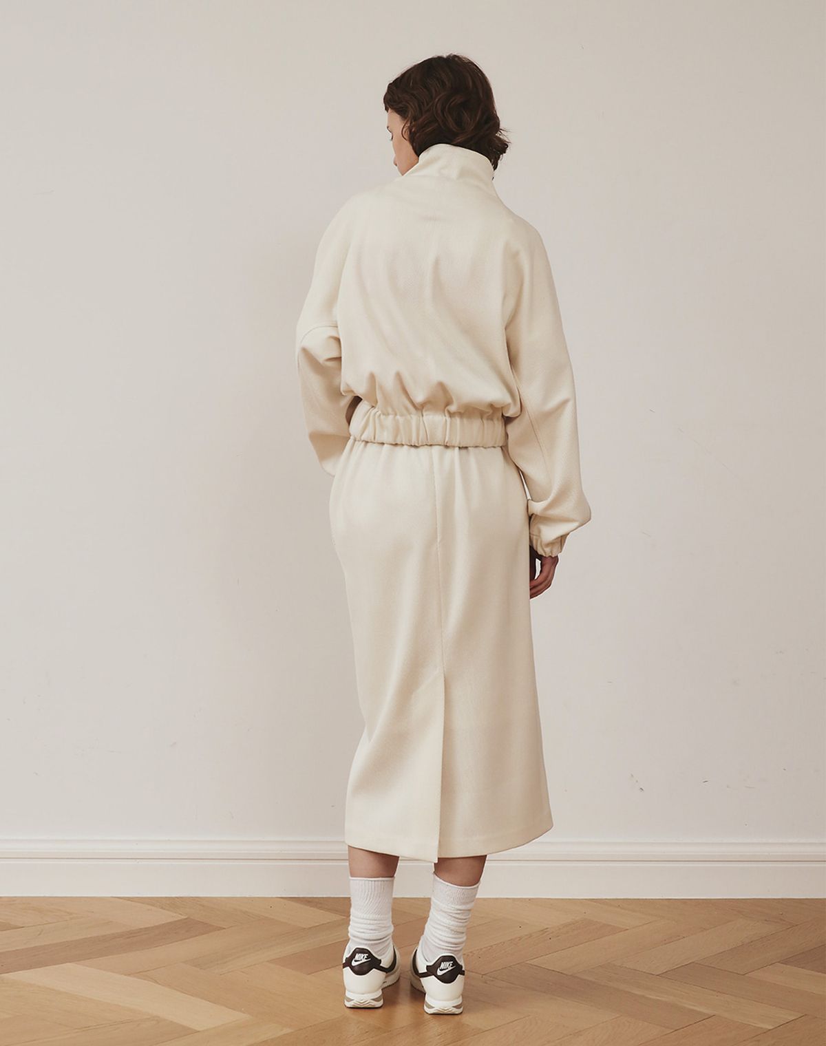 지에마르(GIEMAR) HERRINGBONE H LINE SKIRT IVORY/GRAY