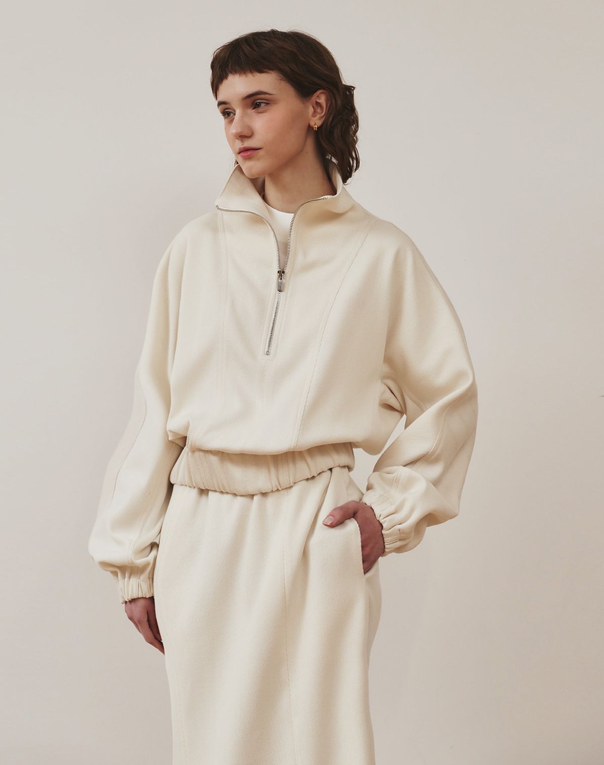 지에마르(GIEMAR) HERRINGBONE ZIP UP IVORY/GRAY