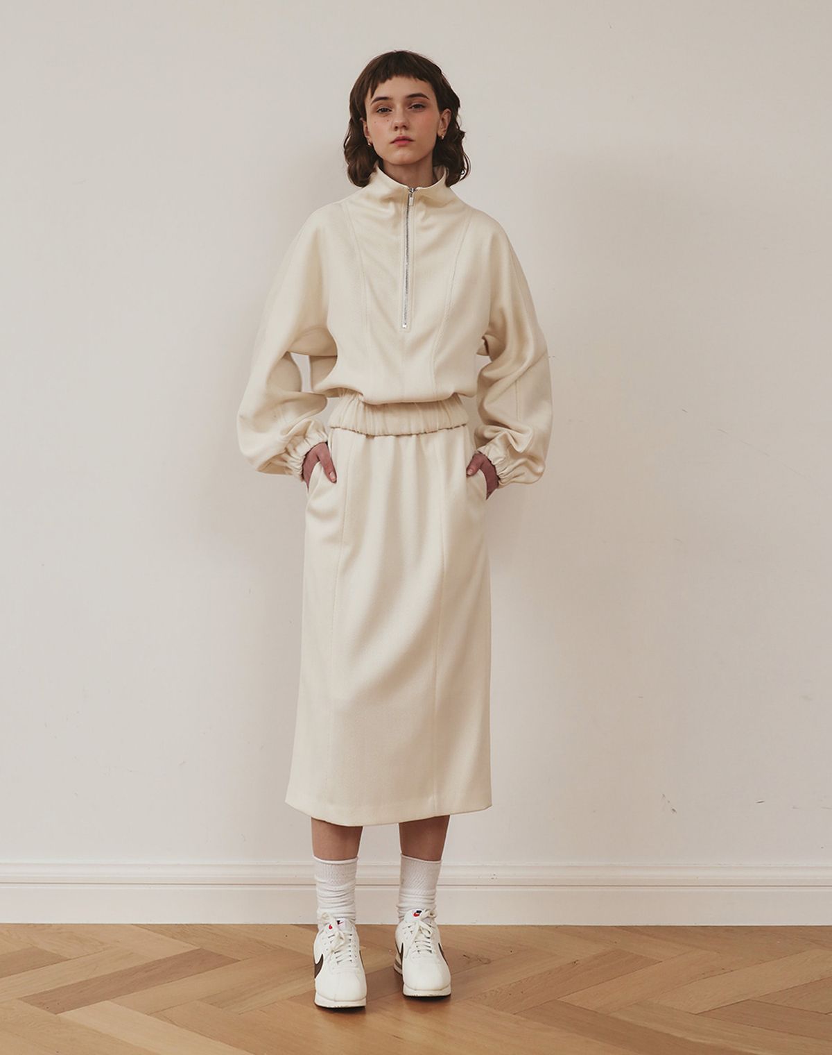 지에마르(GIEMAR) HERRINGBONE ZIP UP IVORY/GRAY