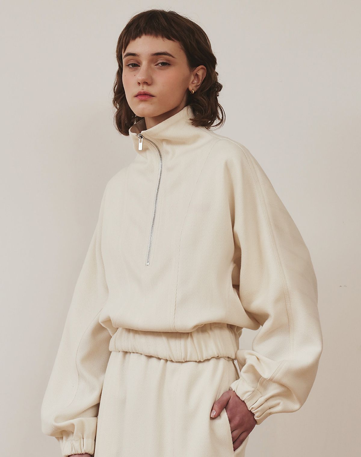 지에마르(GIEMAR) HERRINGBONE ZIP UP IVORY/GRAY