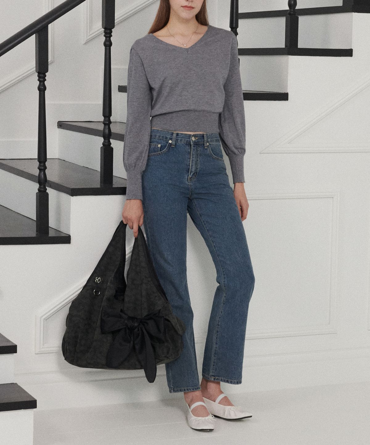 시월107(SIWEOL107) semi-boots cut jeans (blue)