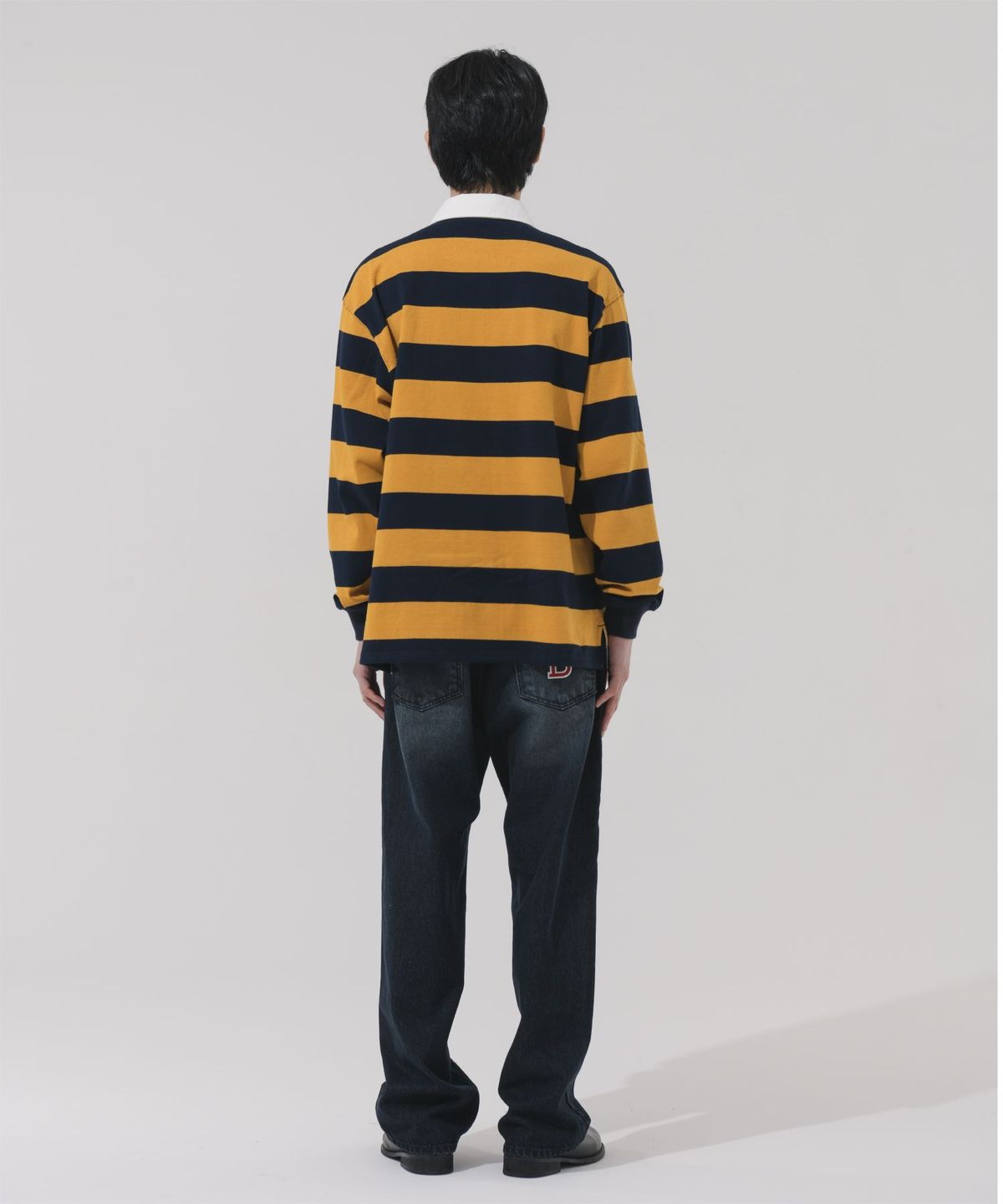 바쥬비쥬(BAJOO BIJOO) CIRCLE EMBROIDERY OVER-FIT RUGBY SHIRT [YELLOW]