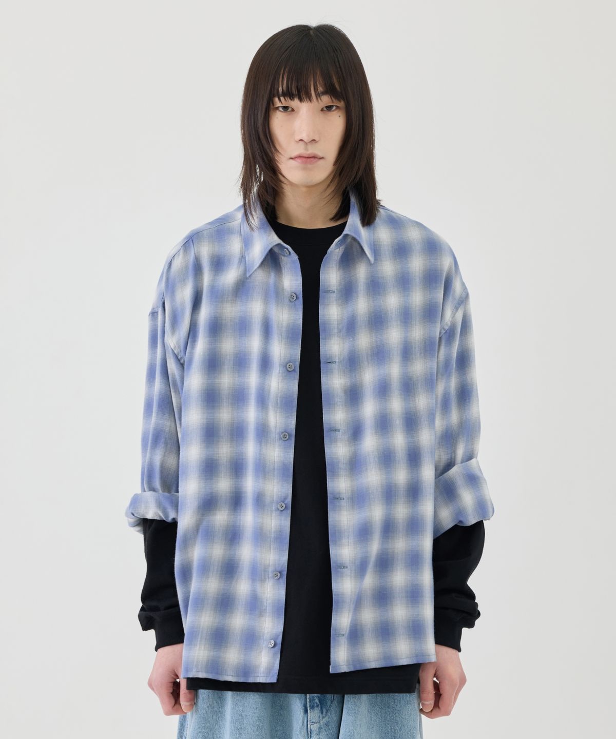 이스트서비스샵(eastserviceshop) Relaxed Ombre Check Shirt - Blue