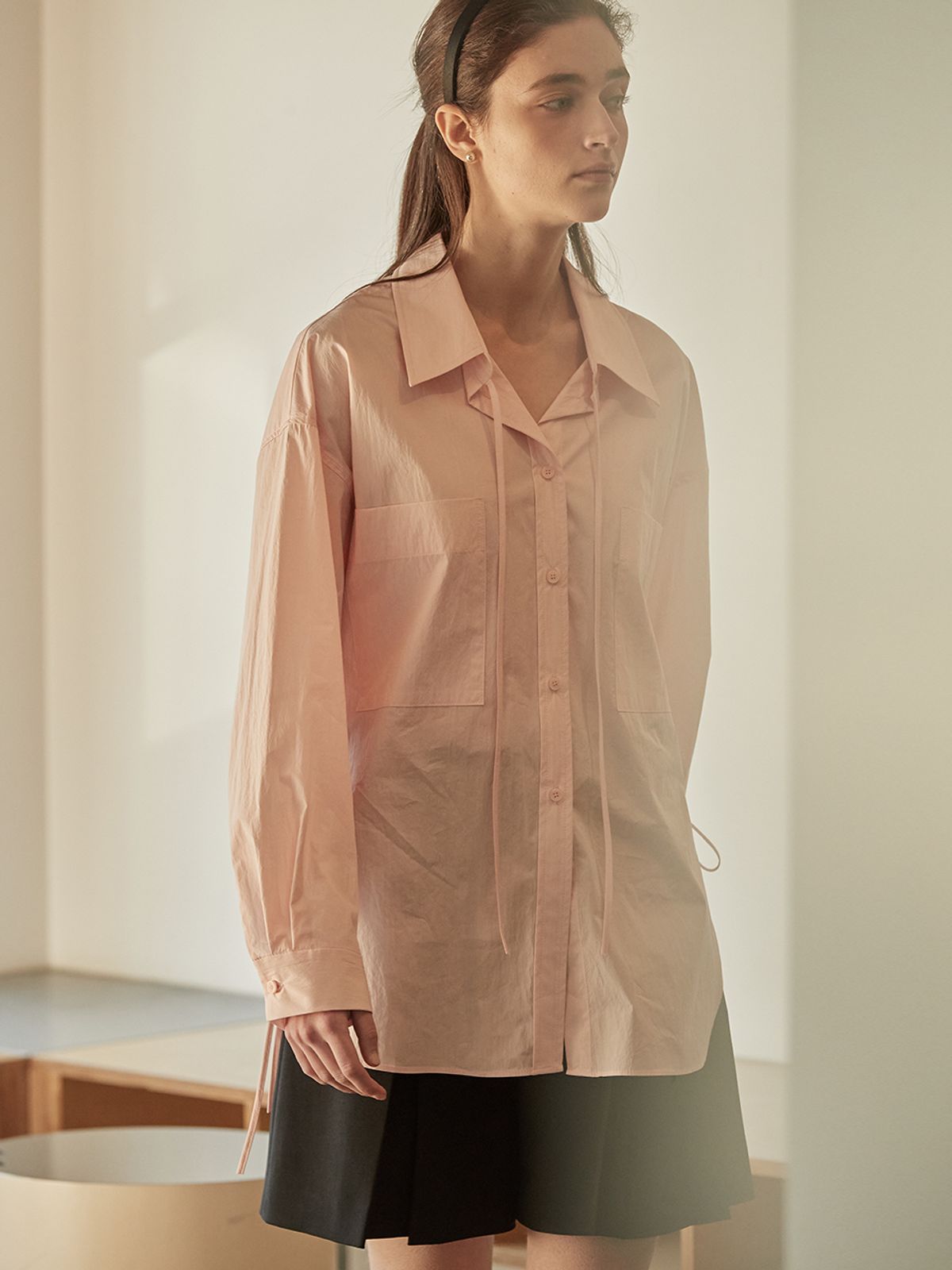 비뮤즈맨션(BEMUSE MANSION) String loose fit shirt - White