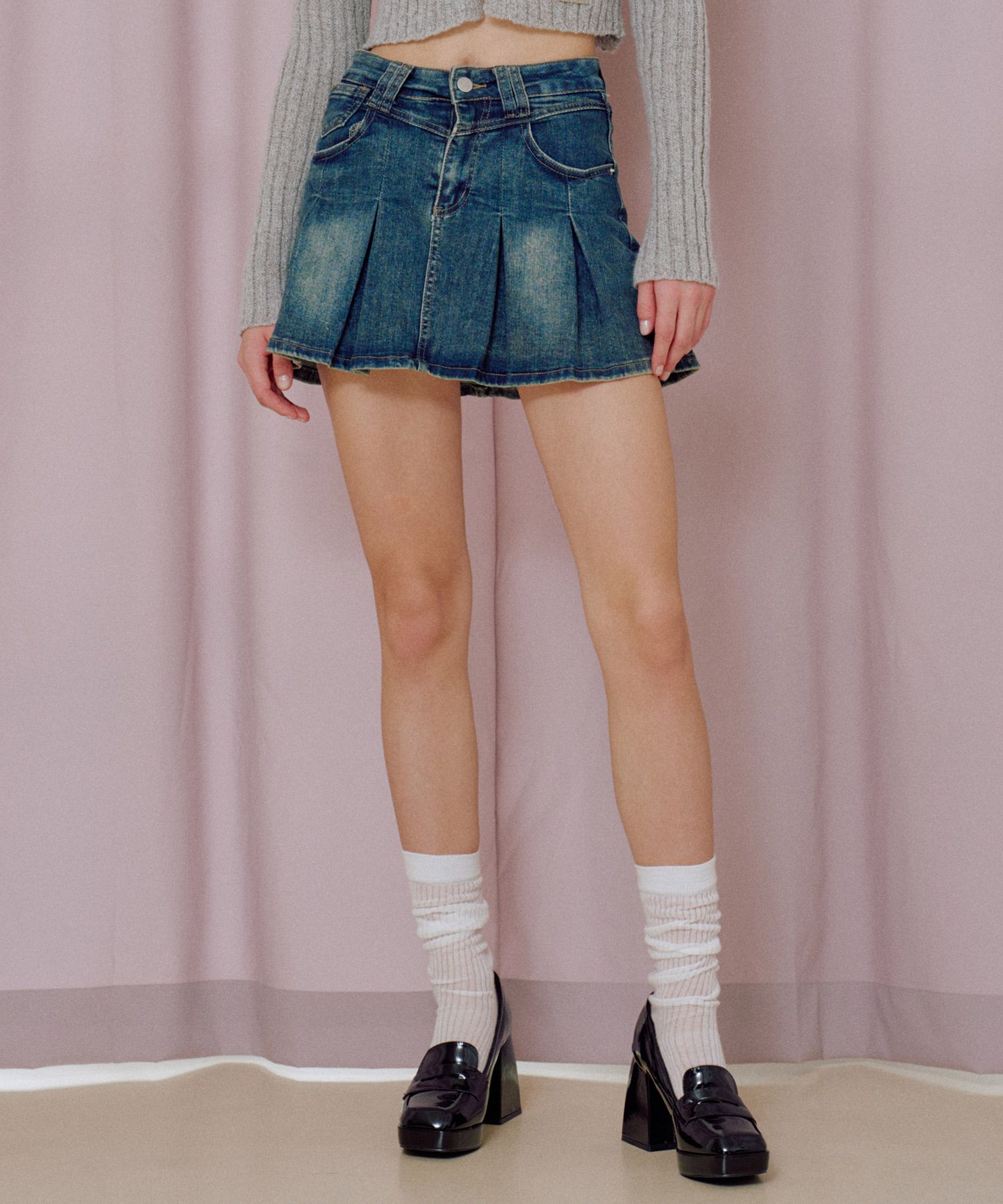 ミニスカート ZEROPLANET Nikita Denim Pleated Skirt Pants LIGHT DENIM Z24S MUSINSA | ZEROPLANET Nikita denim pleated skirt pants [LIGHT