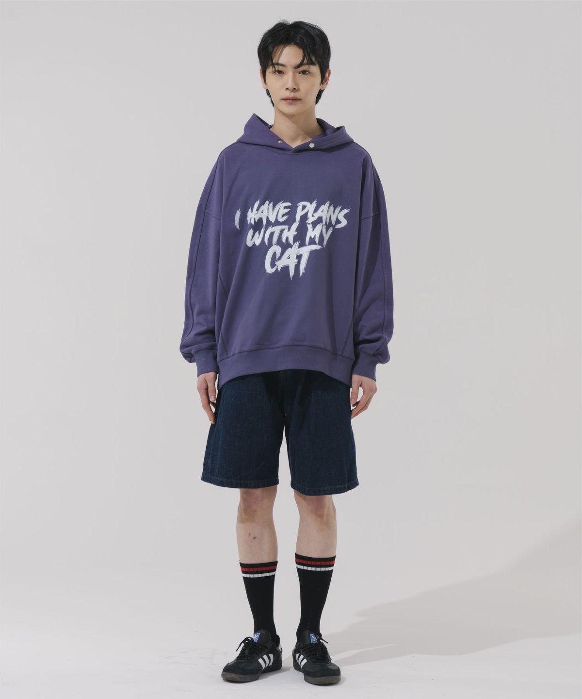 바쥬비쥬(BAJOO BIJOO) BLUR LETTERING OVER-FIT HOODIE [PURPLE]