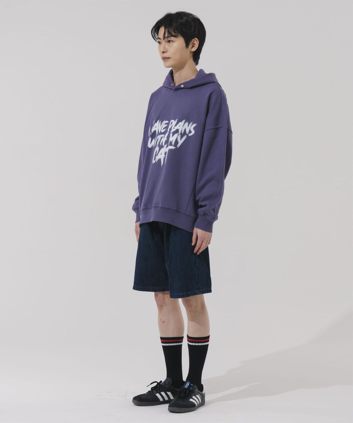 바쥬비쥬(BAJOO BIJOO) BLUR LETTERING OVER-FIT HOODIE [PURPLE]