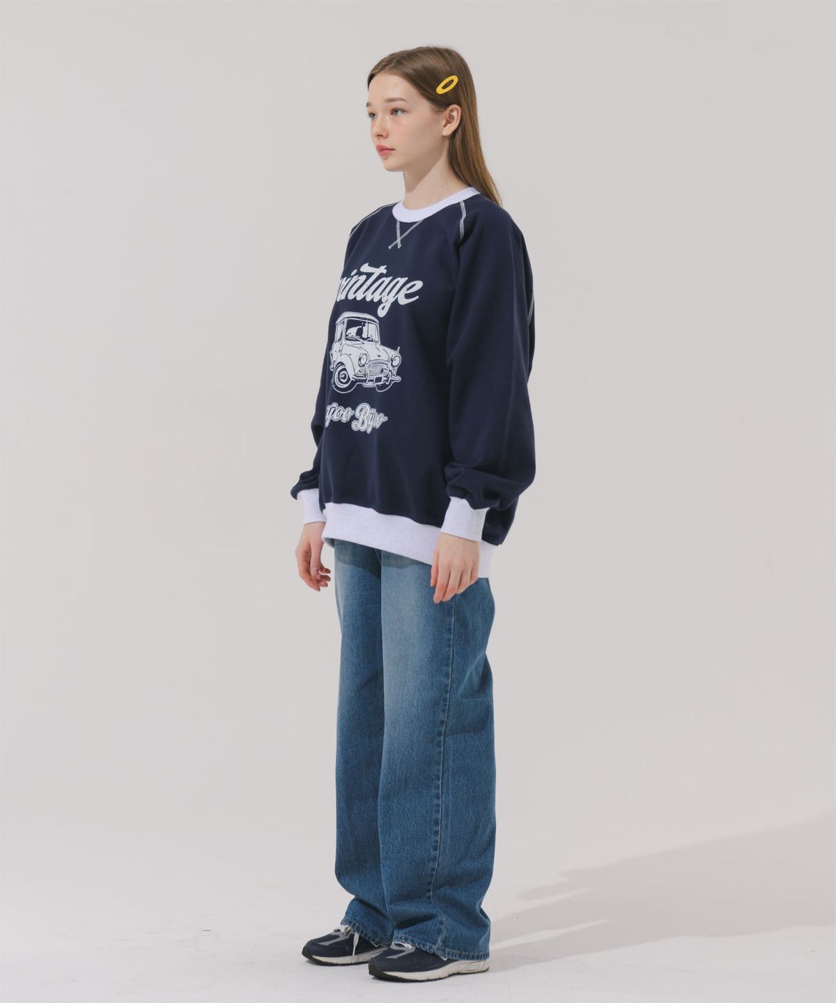 바쥬비쥬(BAJOO BIJOO) VINTAGE CAR RAGLAN SWEATSHIRT [NAVY]