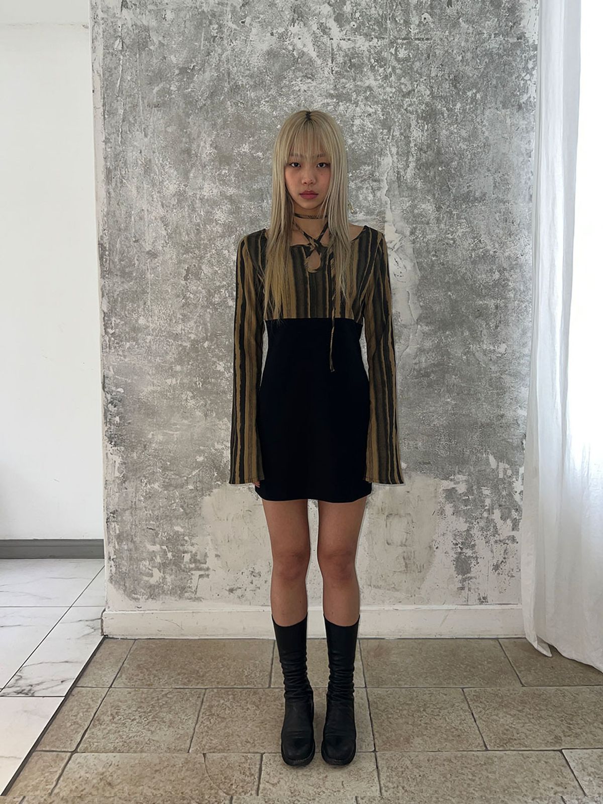 145오피스(145OFFICE) halter stripe dress