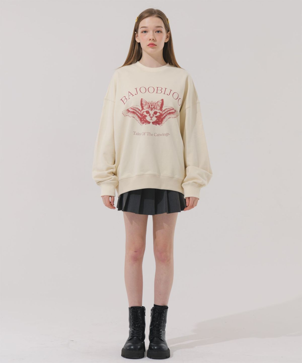 바쥬비쥬(BAJOO BIJOO) ANGELIC CAT OVER-FIT SWEATSHIRT [CREAM]
