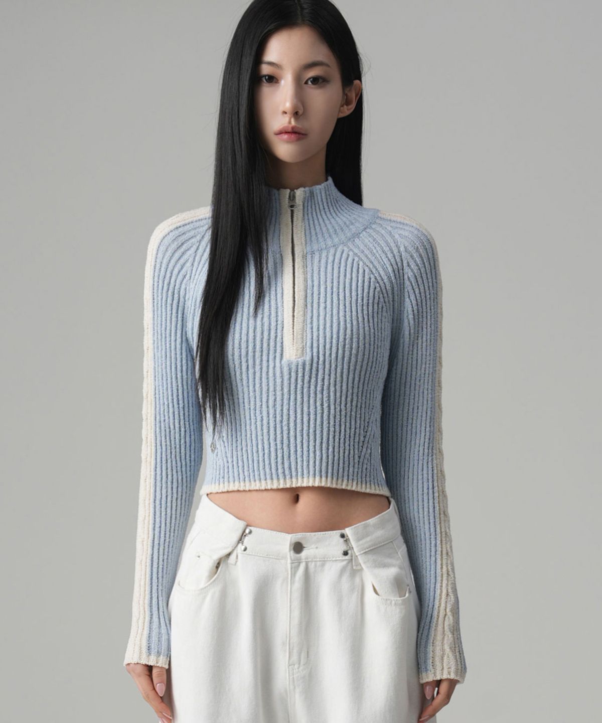 어반드레스(AVANDRESS) High-neck Half Zip-up Crop Knit -3COL
