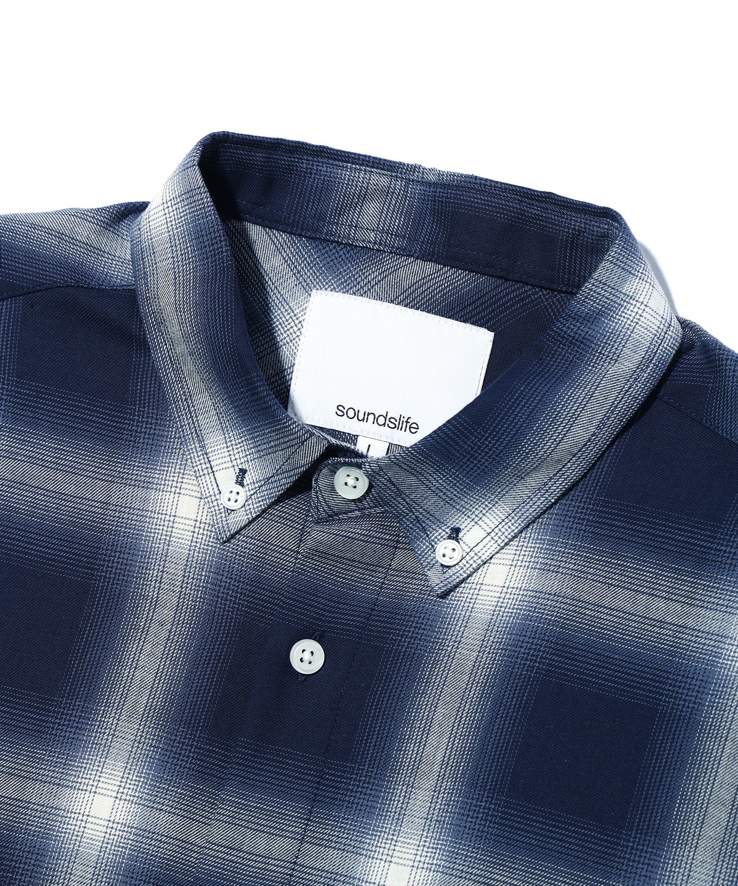 MUSINSA | SOUNDSLIFE Ombre Check Shirt Navy