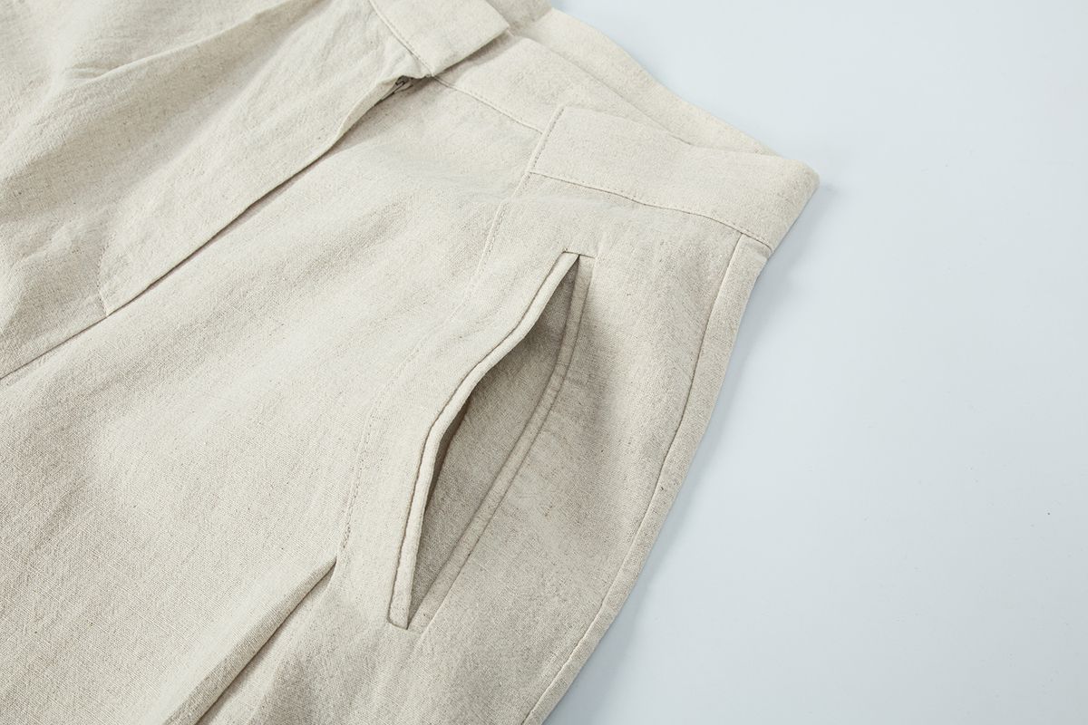 샐러드바구니(SALAD BAGUNI) Linen Cross Pintuck Wide Pants - oatmeal