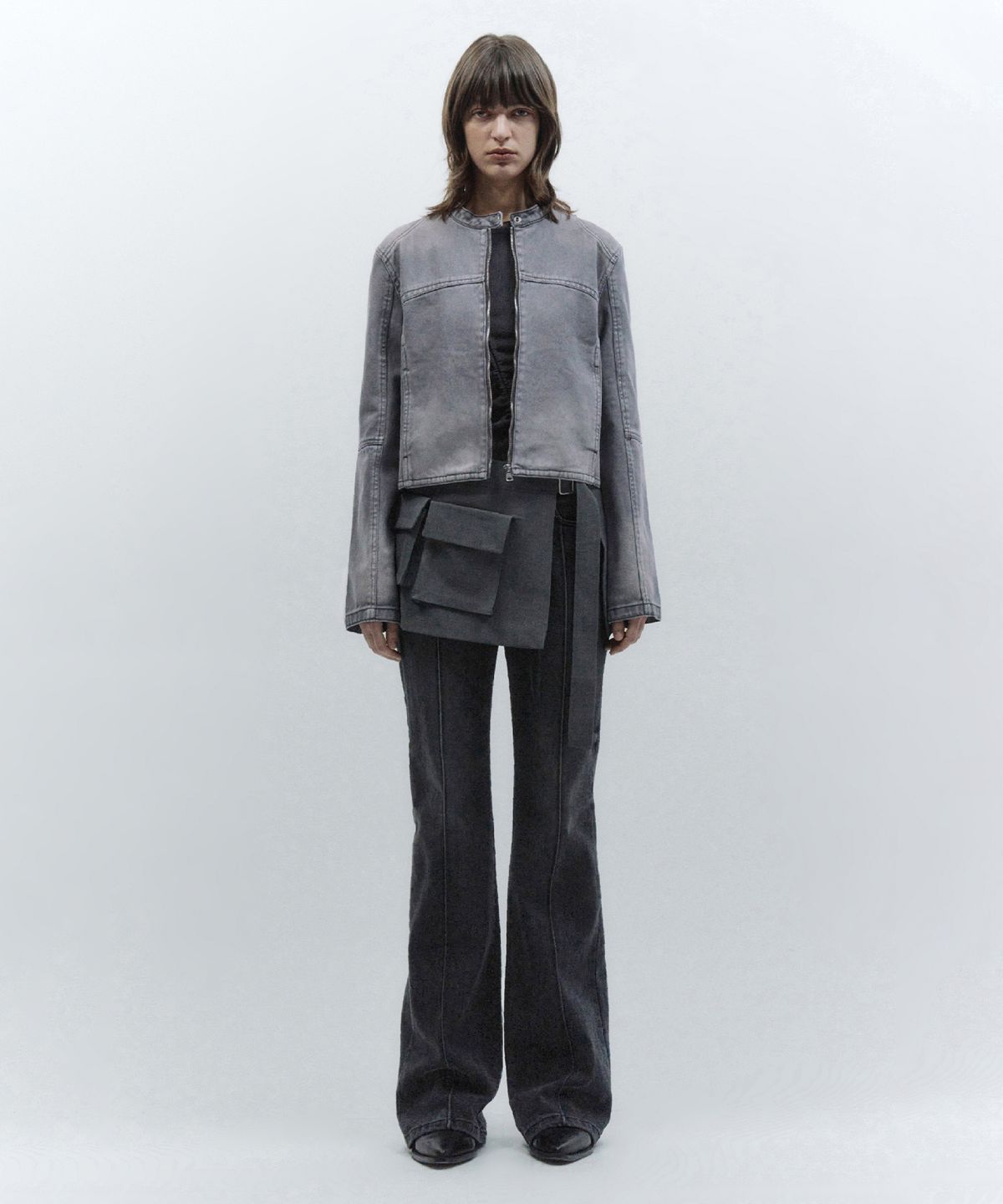 인사일런스 우먼(INSILENCE WOMEN) 레이어드 벨트 스커트 MELANGE GREY