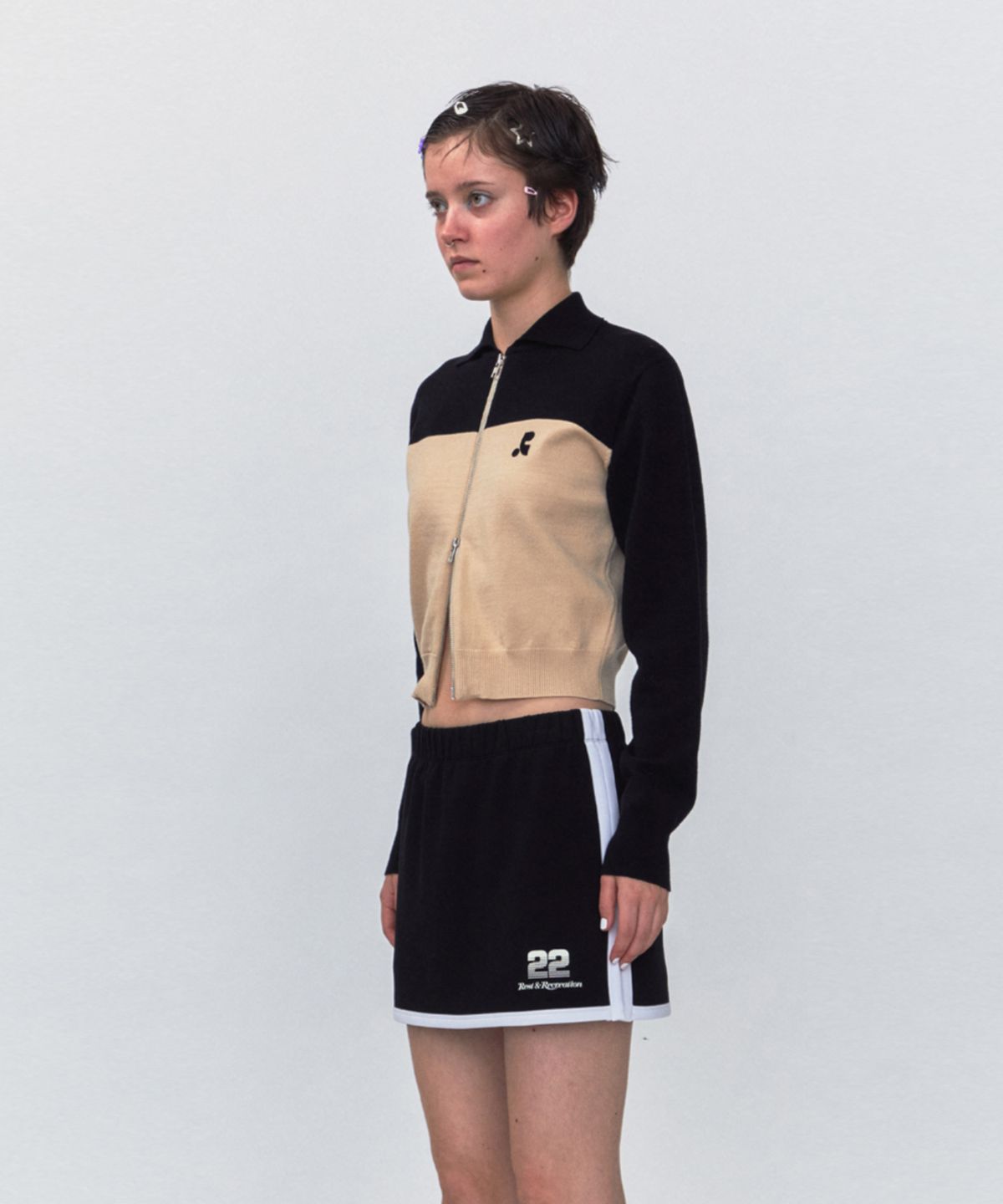 레스트앤레크레이션(REST&RECREATION) RR 2-TONE ZIP-UP CARDIGAN_BEIGE