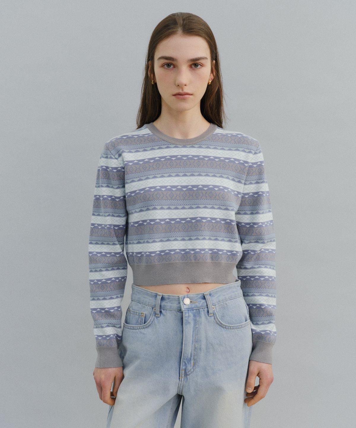 유라고(URAGO) Jacquard modal crop knit